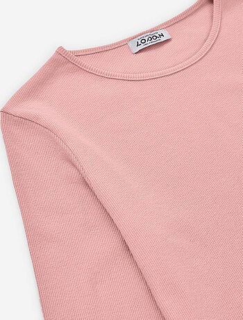 T-shirt côtelé à manches longues et col rond