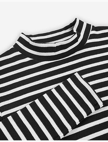 T-shirt côtelé à manches longues et rayures