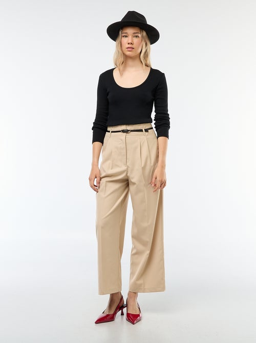 T-shirt côtelé à manches longues - Kiabi