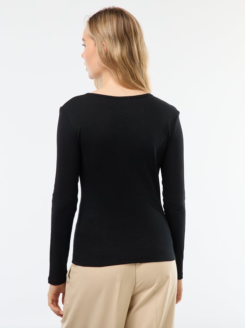 T-shirt côtelé à manches longues - Kiabi