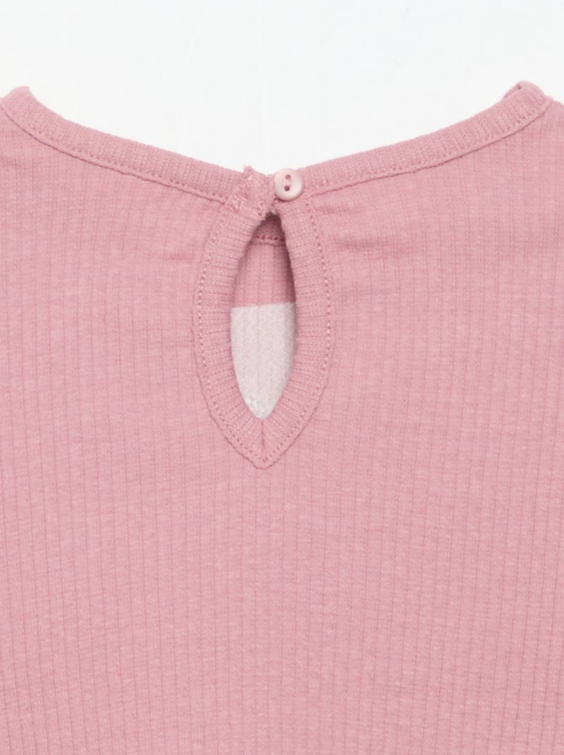 T-shirt côtelé à manches longues Rose - Kiabi