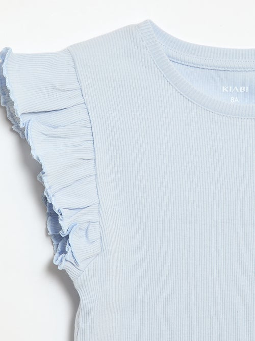 T-shirt côtelé à manches volantées - Kiabi