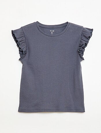T-shirt côtelé à manches volantées