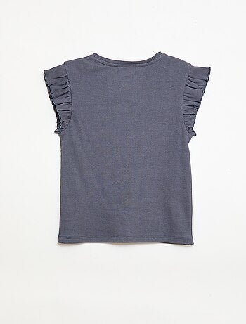T-shirt côtelé à manches volantées