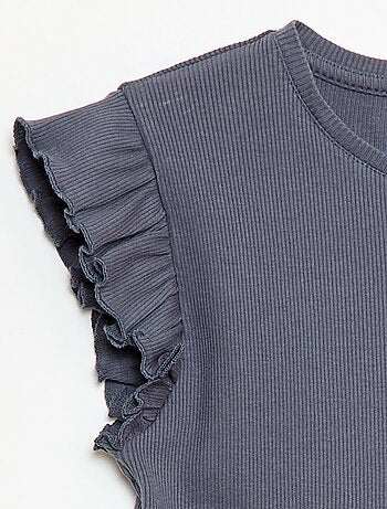 T-shirt côtelé à manches volantées