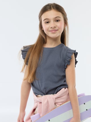 T-shirt côtelé à manches volantées