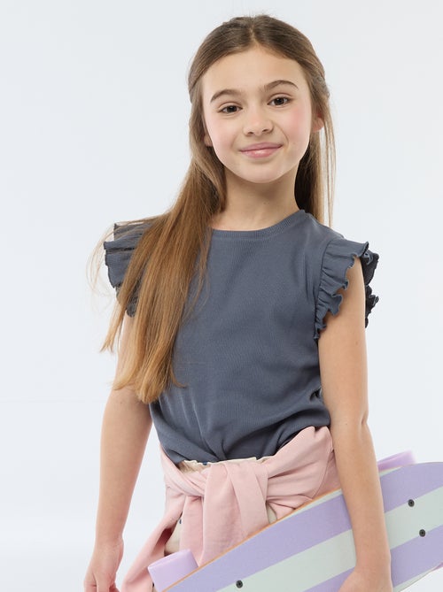 T-shirt côtelé à manches volantées - Kiabi