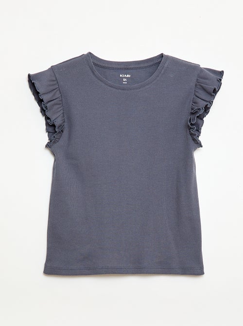 T-shirt côtelé à manches volantées - Kiabi