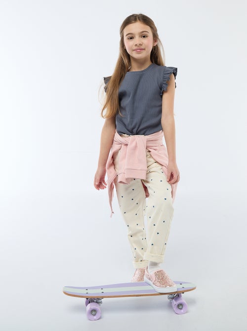 T-shirt côtelé à manches volantées - Kiabi