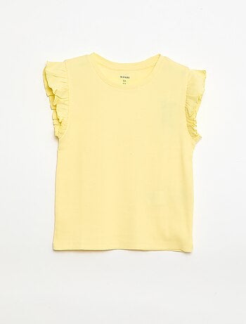 T-shirt côtelé à manches volantées