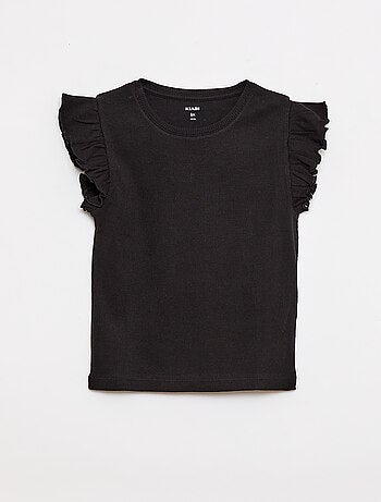 T-shirt côtelé à manches volantées