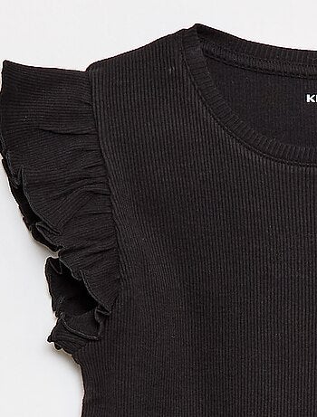 T-shirt côtelé à manches volantées