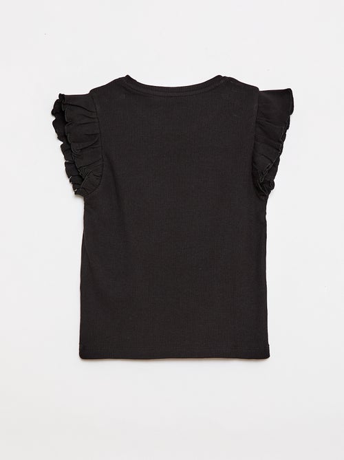 T-shirt côtelé à manches volantées - Kiabi
