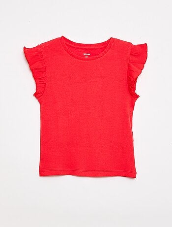 T-shirt côtelé à manches volantées