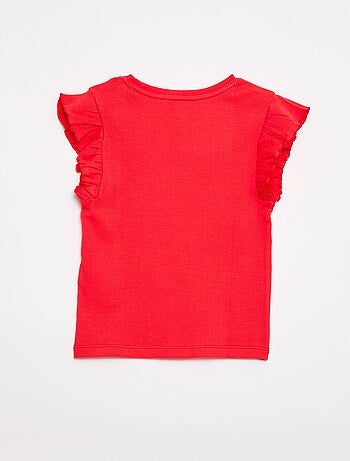 T-shirt côtelé à manches volantées