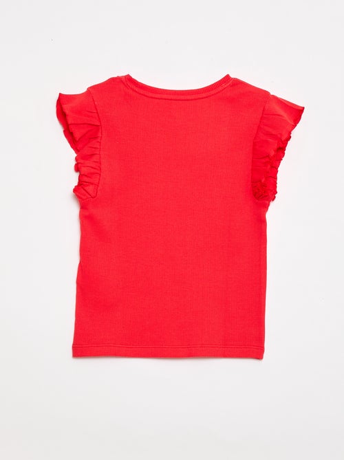 T-shirt côtelé à manches volantées - Kiabi