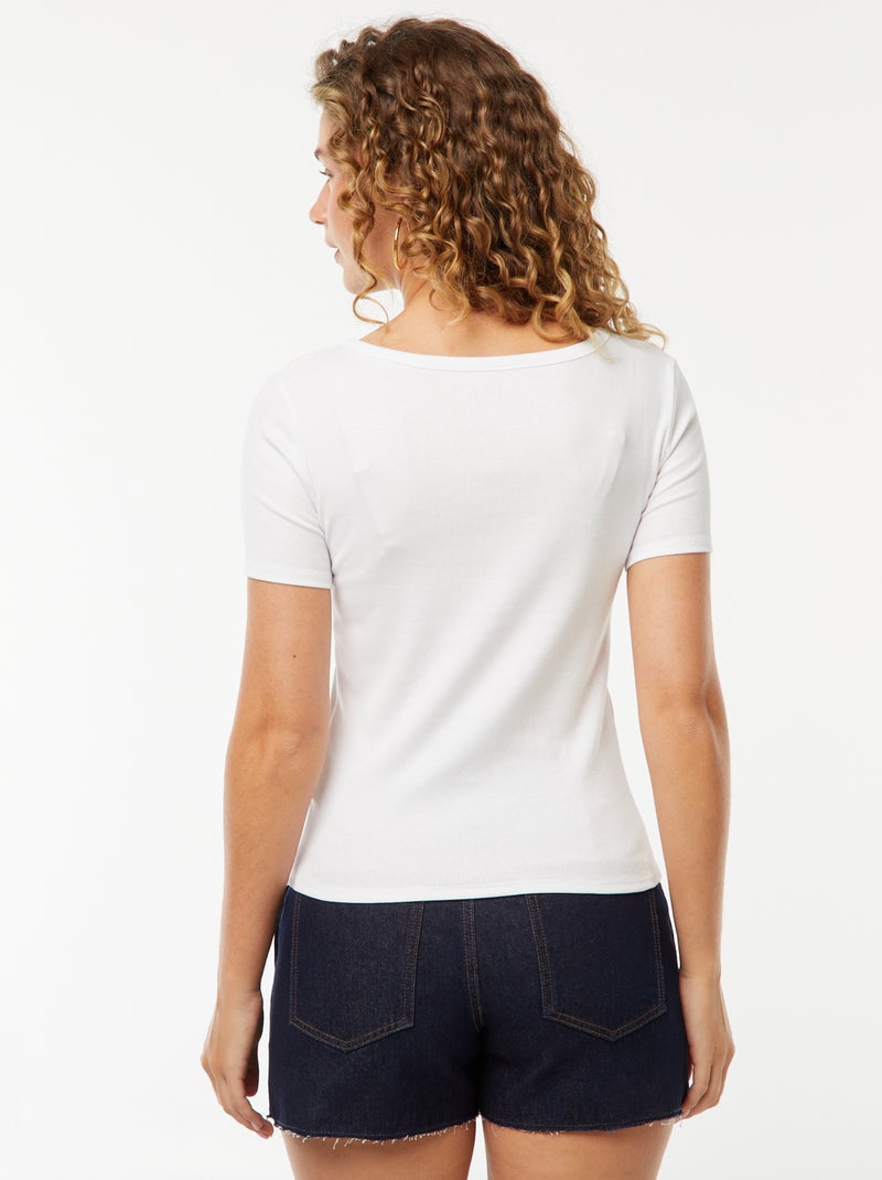 T-shirt côtelé à ouverture boutonnée Blanc - Kiabi