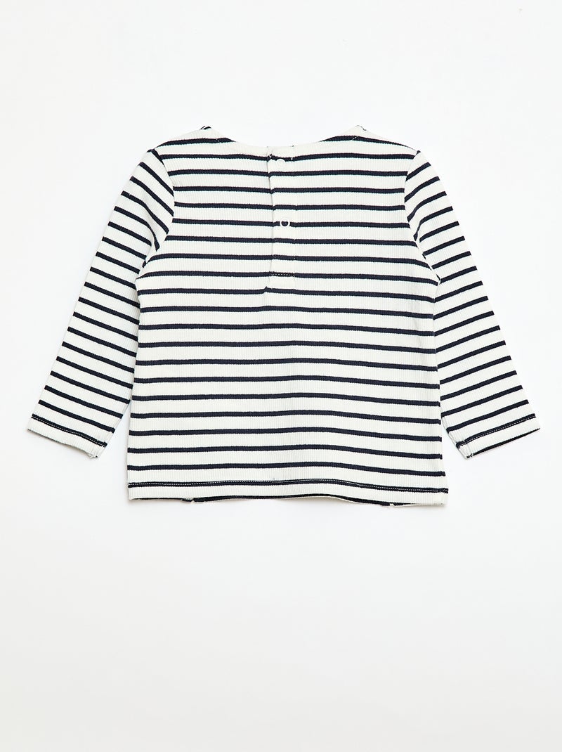 T-shirt côtelé à rayures Blanc - Kiabi