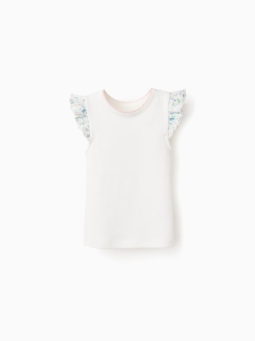 T-Shirt Côtelé à Volants Floraux - Kiabi