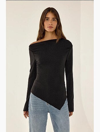 T-shirt côtelé asymétrique fente manches longues hiccup