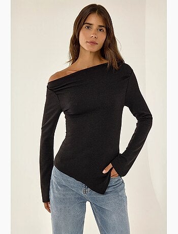 T-shirt côtelé asymétrique fente manches longues hiccup