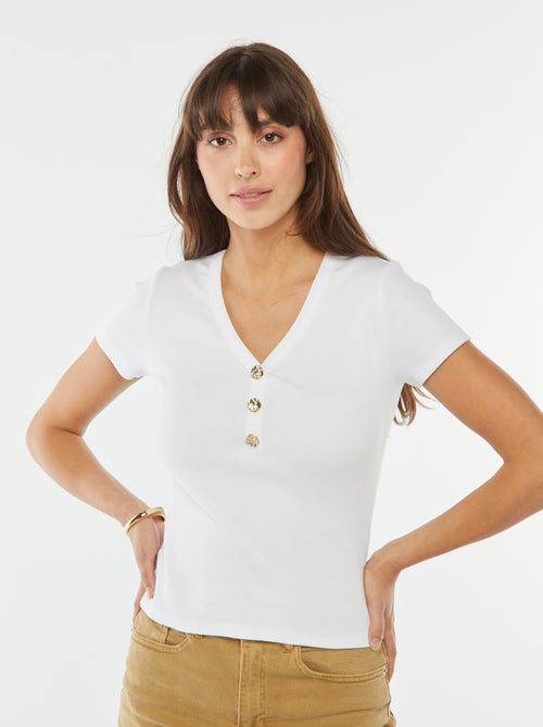 T-shirt côtelé avec boutons fantaisies - Kiabi