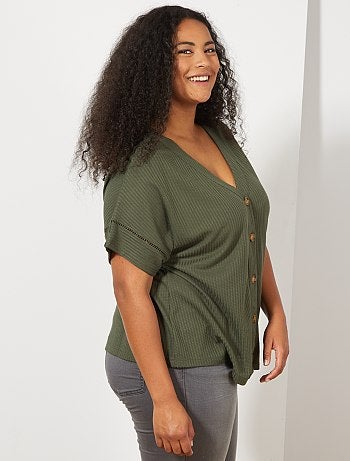 T-shirt côtelé avec boutons - Kiabi