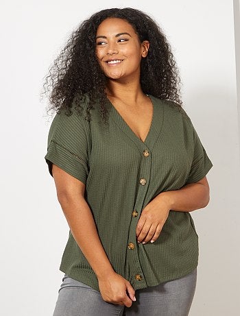 T-shirt côtelé avec boutons - Kiabi