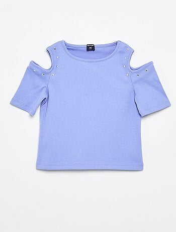 T-shirt côtelé avec clous et épaules nues