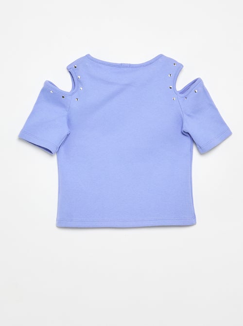 T-shirt côtelé avec clous et épaules nues - Kiabi