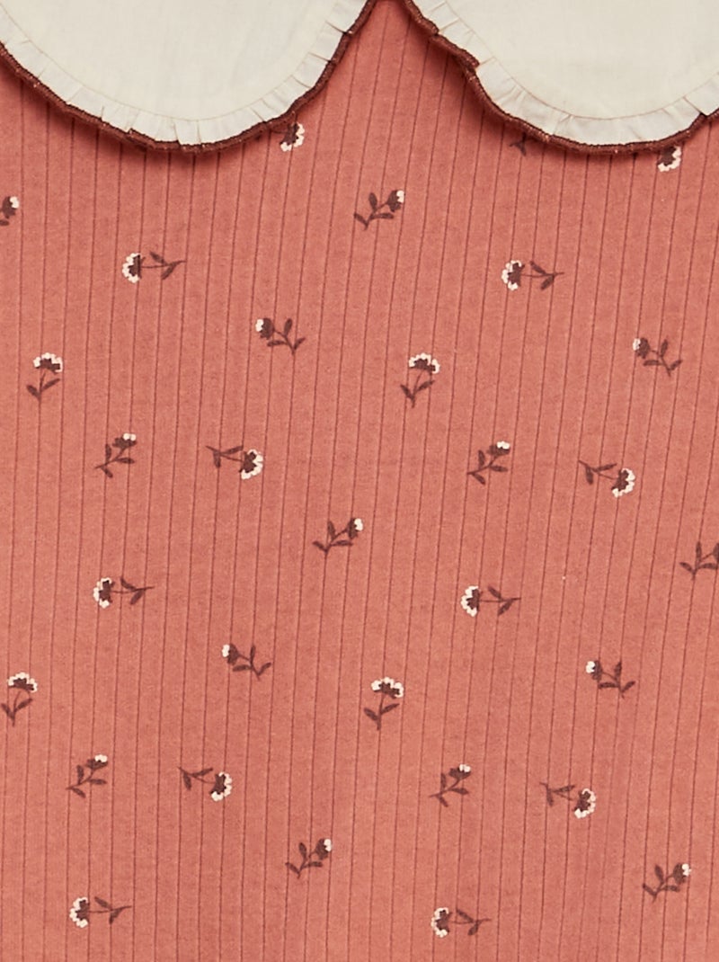 T-shirt côtelé avec col claudine Rose - Kiabi