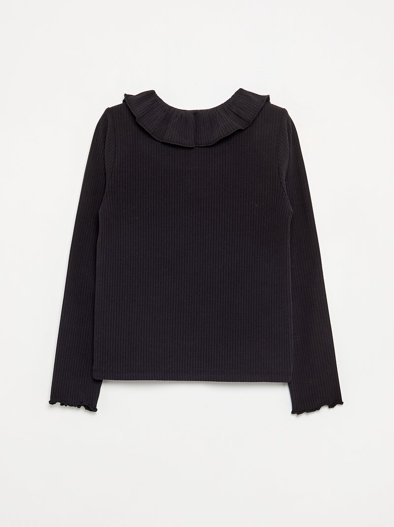 T-shirt côtelé avec collerette Noir - Kiabi