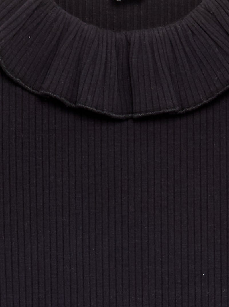 T-shirt côtelé avec collerette Noir - Kiabi