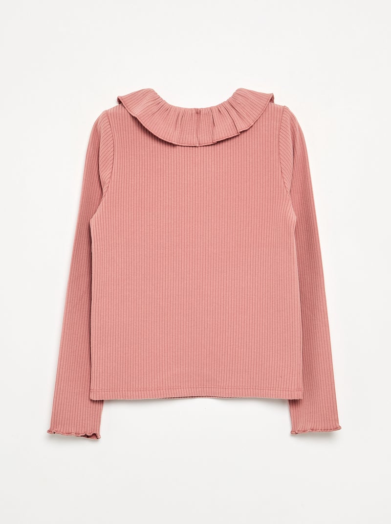 T-shirt côtelé avec collerette Rose - Kiabi