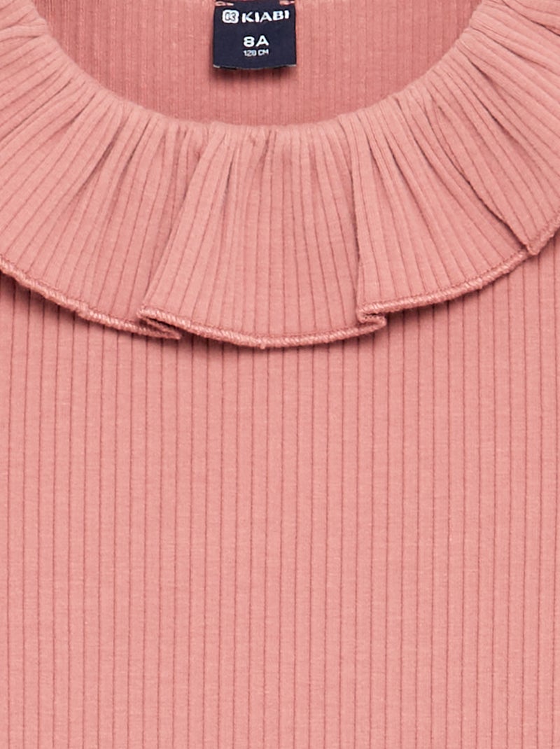 T-shirt côtelé avec collerette Rose - Kiabi