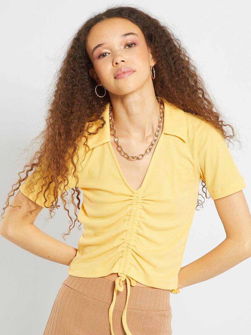 T-shirt côtelé avec coulisse - jaune - Kiabi - 8.00€