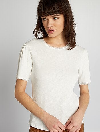 Haut Femme Carla D'Angeli - T-shirt Manches Courtes Beige Polyamide - Taille 42