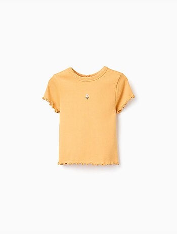 T-shirt côtelé avec fleur brodée