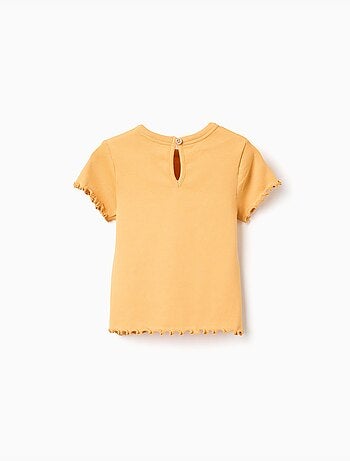 T-shirt côtelé avec fleur brodée