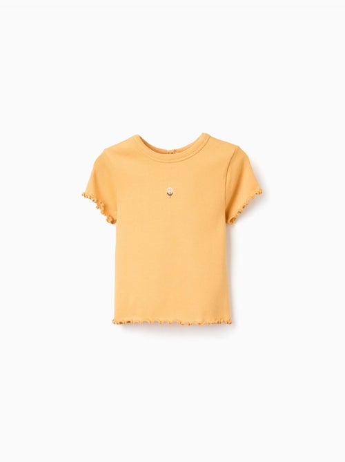 T-shirt côtelé avec fleur brodée - Kiabi