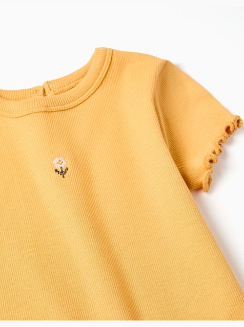 T-shirt côtelé avec fleur brodée - Kiabi