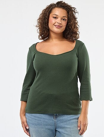 T-shirt côtelé avec large encolure