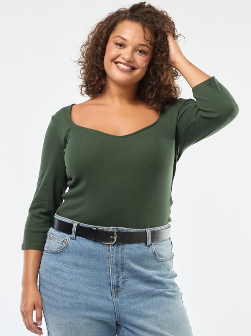 T-shirt côtelé avec large encolure - Kiabi