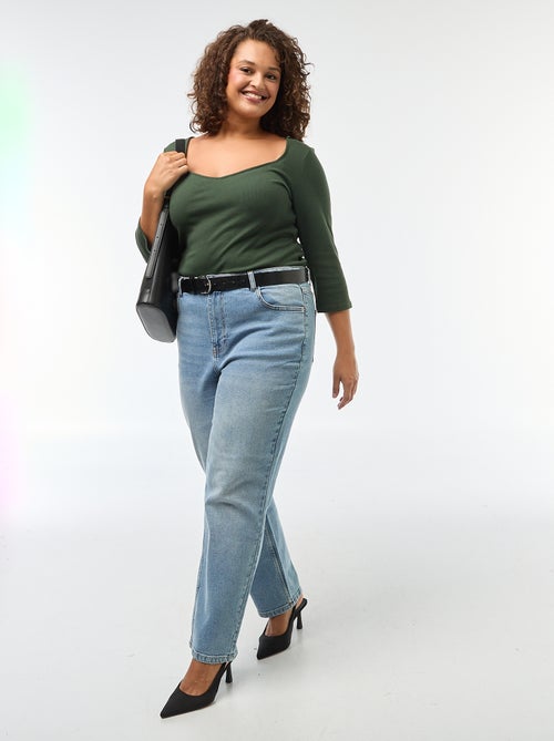 T-shirt côtelé avec large encolure - Kiabi