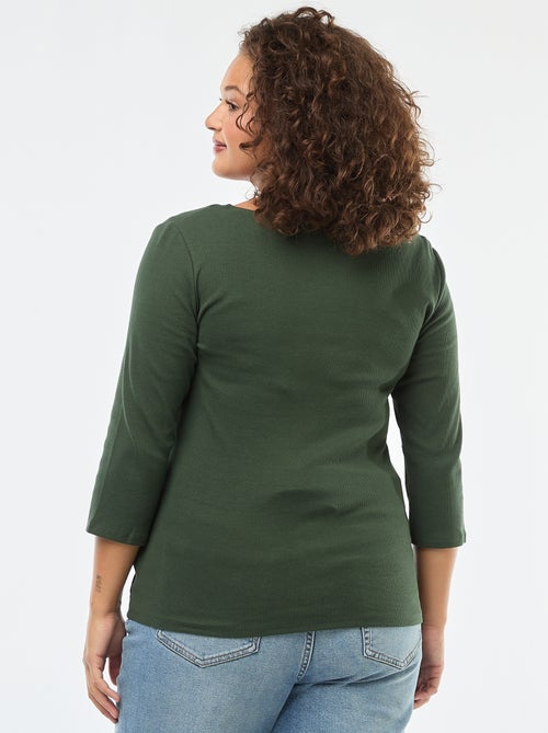 T-shirt côtelé avec large encolure - Kiabi