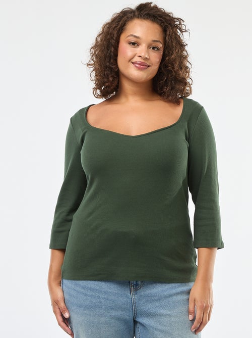 T-shirt côtelé avec large encolure - Kiabi