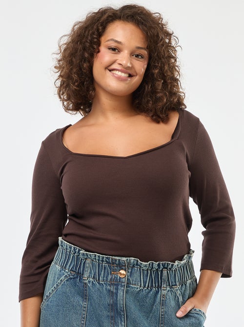 T-shirt côtelé avec large encolure - Kiabi