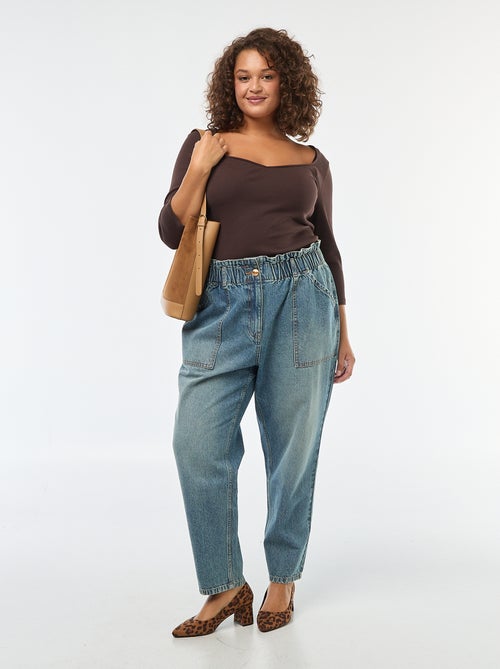 T-shirt côtelé avec large encolure - Kiabi