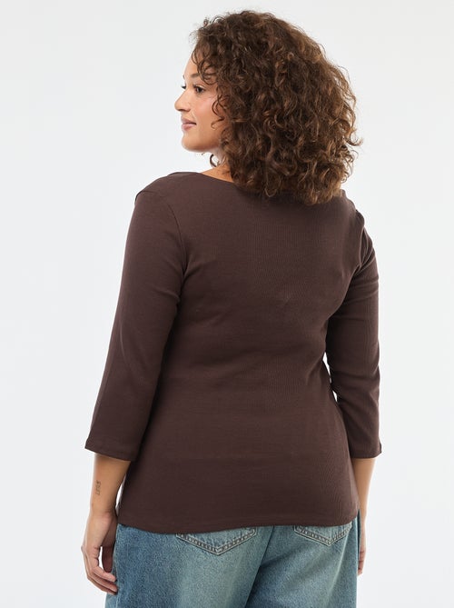 T-shirt côtelé avec large encolure - Kiabi