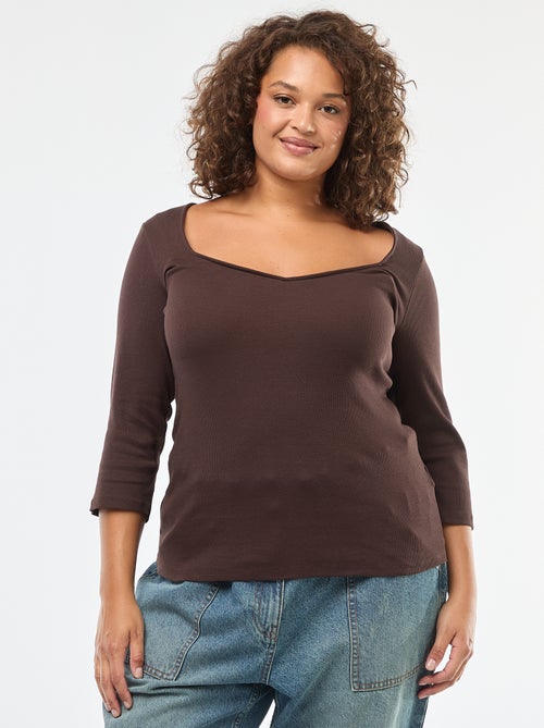 T-shirt côtelé avec large encolure - Kiabi